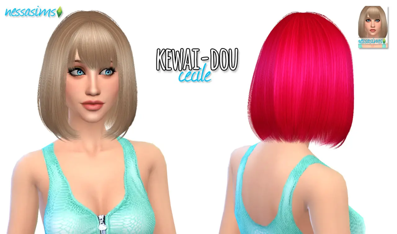 Sims Hairs Nessa Sims Kewai Dou Cecile Bob Hairstyle Retextured
