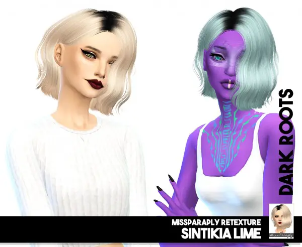 Sims 4 Hairs Miss Paraply Sintiklia Lime Solids And Dark Roots Hair
