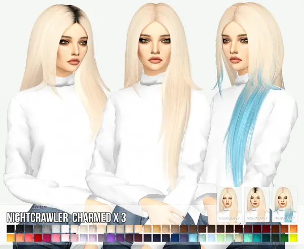 Sims 4 Hairs Miss Paraply Nightcrawler`s Charmed Hair Retextured