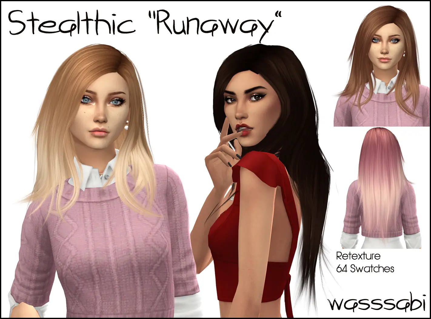 Sims 4 Hairs Wasssabi Sims Stealthic`s Runaway Hair Retextured