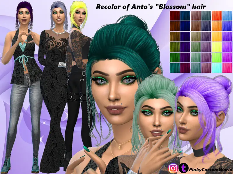 The Sims Resource Anto S Blossom Hair Recolored By PinkyCustomWorld