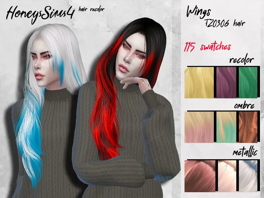 The Sims Resource Wings TZ0306 Hair Recolored By HoneysSims Sims 4 Hairs