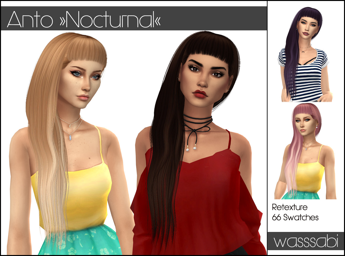 Wasssabi Sims Anto S Nocturnal Hair Recolored Sims 4 Hairs