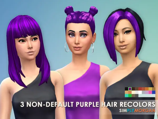 Simply Morgan: 3 Non Default Purple Hairstyle for Sims 4