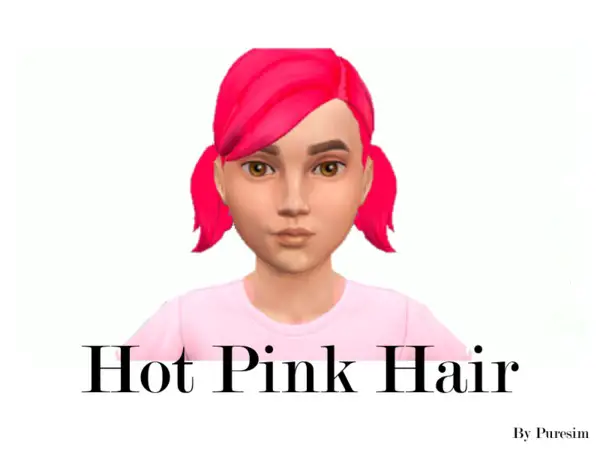 The Sims Resource: Hot Pink Hairstyle For Girls by Puresim for Sims 4