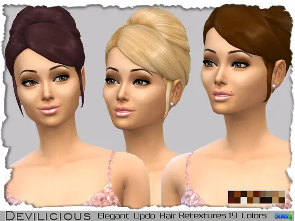 The Sims Resource: Elegant Updo Hairstyle Retextures 19 In 1 for Sims 4