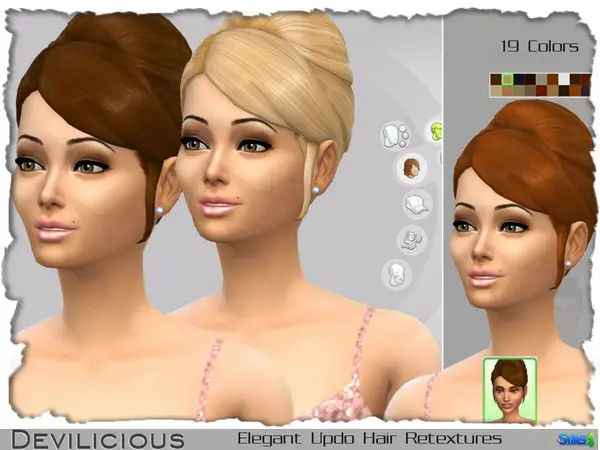 The Sims Resource: Elegant Updo Hairstyle Retextures 19 In 1 for Sims 4