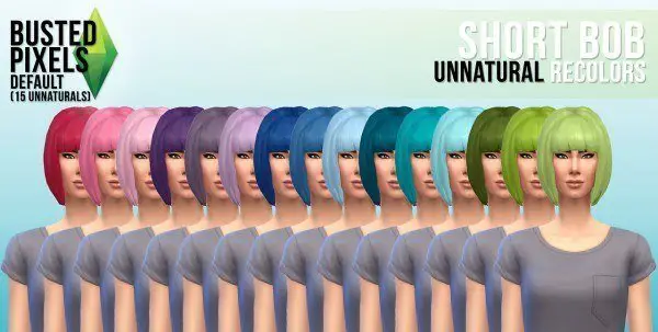 Busted Pixels: Short bob unnatural colors for Sims 4