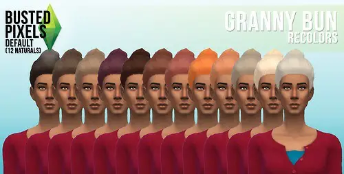 Busted Pixels: Granny bun hairstyle recolor for Sims 4