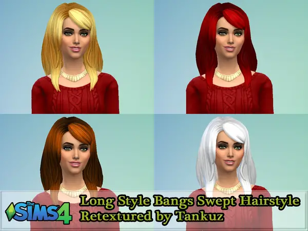 The Sims Resource: Long Style Bangs Swept Hairstyle Retextured by Tankuz for Sims 4