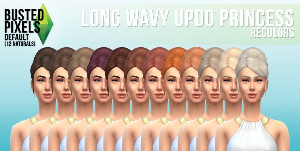 Busted Pixels: Long wavy updo princess for Sims 4