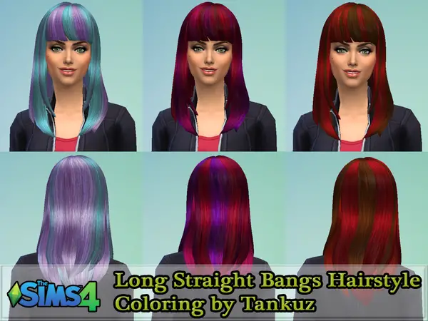 The Sims Resource: Long Straight Bangs Hairstyle Coloring by Tankuz for Sims 4