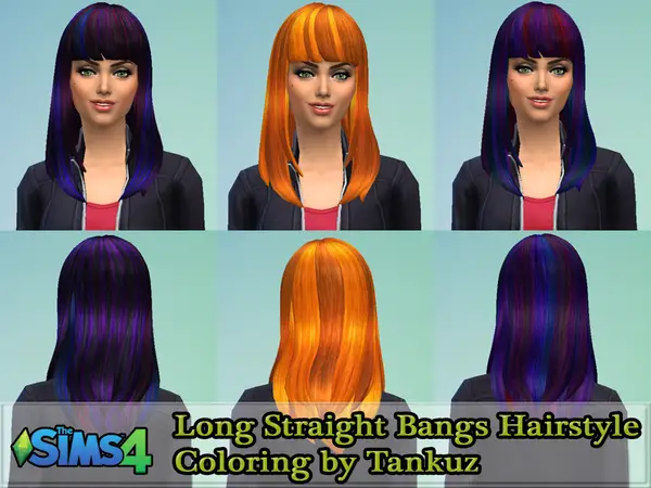 The Sims Resource: Long Straight Bangs Hairstyle Coloring by Tankuz for Sims 4