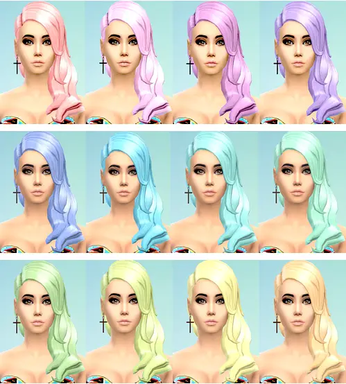 Ohmyglobsims: Pastel Hair Recolors   long wavy no shave style for Sims 4