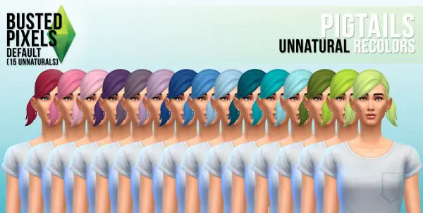 Busted Pixels: Pigtails hairstyle unnatural colors for Sims 4