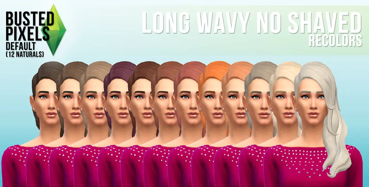 Busted Pixels Long Wavy No Shaved Hairstyle Sims Hairs