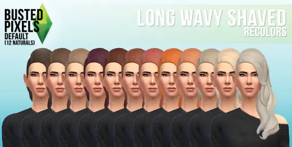 Busted Pixels: Long wavy shaved hairstyle for Sims 4