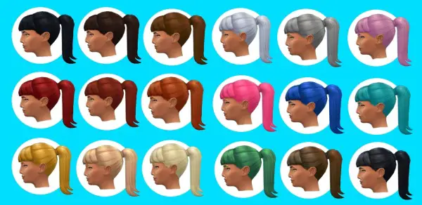 Mod The Sims: Long ponytail with bangs by WTFeathers for Sims 4