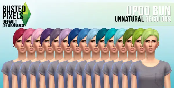 Busted Pixels: Updo bun hairstyle unnatural colors for Sims 4