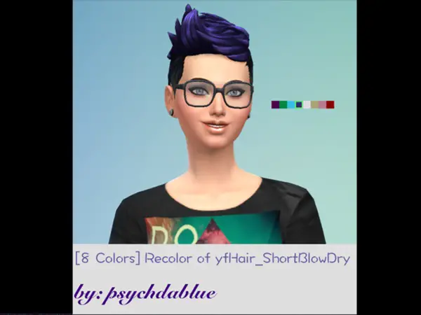 The Sims Resource: 8 Colorful Recolors of Short Blow Dry Hairstyle by psychdablue for Sims 4