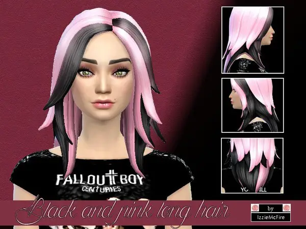 The Sims Resource: Black and pink long hairstyle by IzzieMcFire for Sims 4
