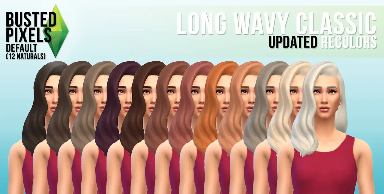 Busted Pixels: long wavy classic hairstyle ~ Sims 4 Hairs