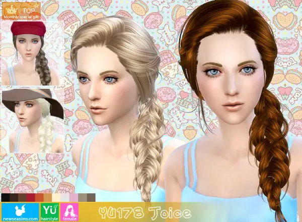 NewSea: Braided hairstyle YU 178 for Sims 4
