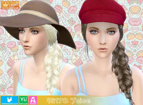 NewSea: Braided hairstyle YU 178 for Sims 4