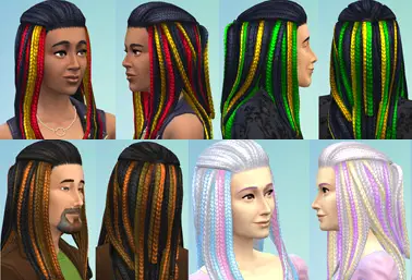Mod The Sims: Vibrant Braids for Men + Women, Including New Mens Mesh by Esmeralda for Sims 4