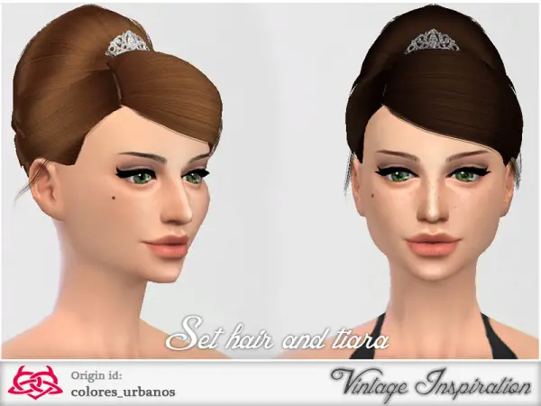 The Sims Resource: Retro hairstyle with tiara 02 by Colores Urbanos for Sims 4