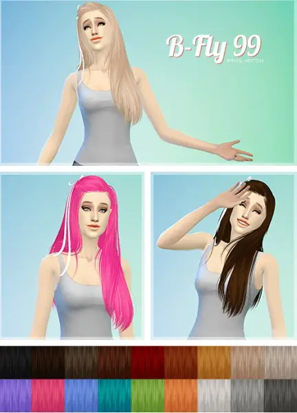 Ashley: Butterfly 99 hairstyle retextured for Sims 4