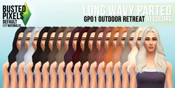 Busted Pixels: Long wavy parted hairstyle for Sims 4