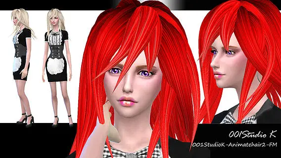 Studio K Creation: Animate hairstyle 2  18 Colors for Sims 4