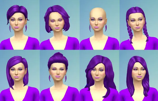 Mod The Sims: Recoloured Purple hairstyle set by wendy35pearly for Sims 4