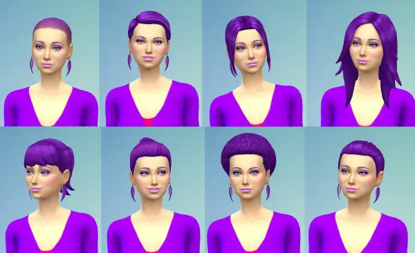 Mod The Sims: Recoloured Purple hairstyle set by wendy35pearly for Sims 4