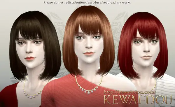 KEWAI DOU: Cecile bob with bangs hairstyle for Sims 4
