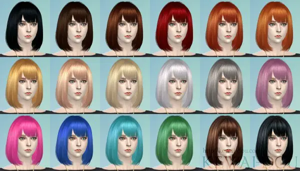 KEWAI DOU: Cecile bob with bangs hairstyle for Sims 4