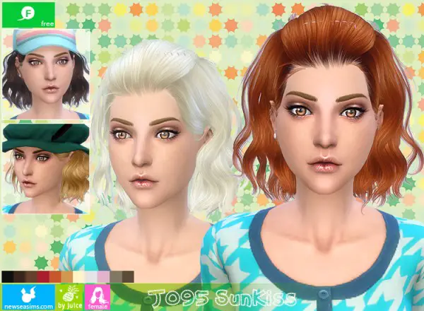 NewSea: J095 SunKiss wavy bob hairstyle for Sims 4