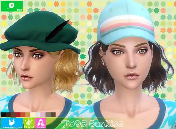 NewSea: J095 SunKiss wavy bob hairstyle for Sims 4