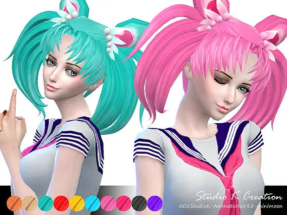 Studio K Creation: Animate hair 15   Mini Moon for Sims 4