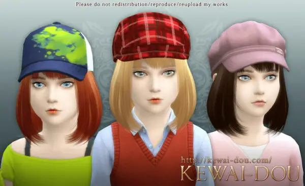 KEWAI DOU: Cecile bob with bangs hairstyle for girls for Sims 4