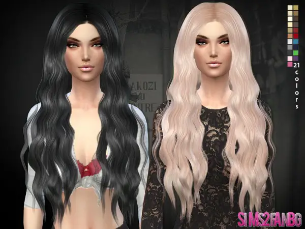 The Sims Resource: Long curly 02 hairstyle by Sims2fanbg for Sims 4
