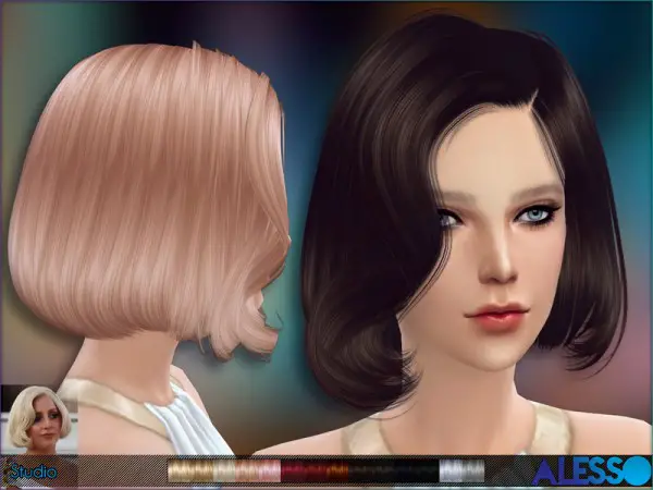 The Sims Resource: Studio retro bob hairstyle by Alesso for Sims 4