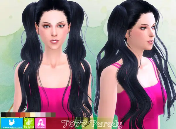 NewSea: J 077 Parody double long ponytails hairstyle for Sims 4