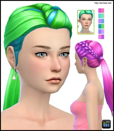 Simista: Pony Braid Side Edit Multi Colours for Sims 4