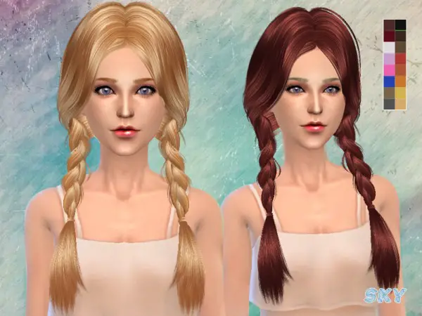 The Sims Resource: Double braids hairstyle k 129 by Skysims for Sims 4
