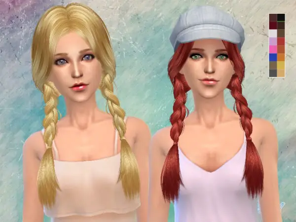 The Sims Resource: Double braids hairstyle k 129 by Skysims for Sims 4