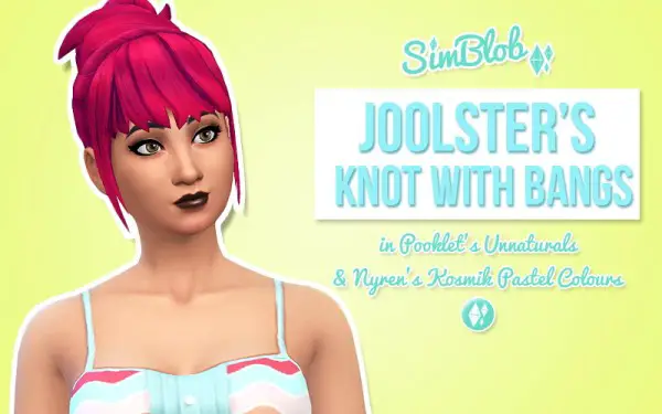 SimBlob: Joolsters Knot with Bangs hairstyle retextured for Sims 4