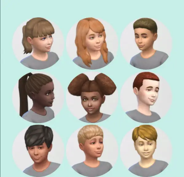 Vicarious Living: All Child Hairstyles retextured for Sims 4