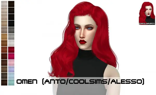 Porcelain Warehouse: Anto Firenze and Omen hair retextured for Sims 4